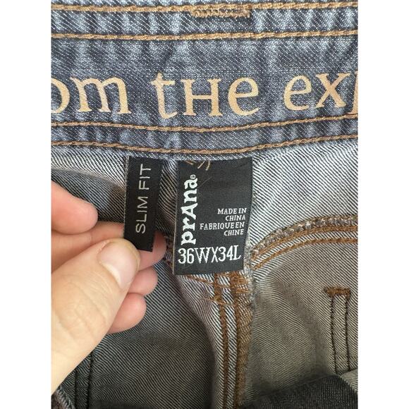 Prana Bridger Jeans Mens 36x34 Gray Slim Fit Stretch Hiking Camping 5 Pocket - Picture 15 of 16